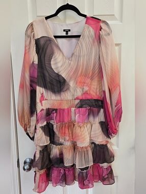 Express Multicolor Pink Floral Tiered Mini Dress